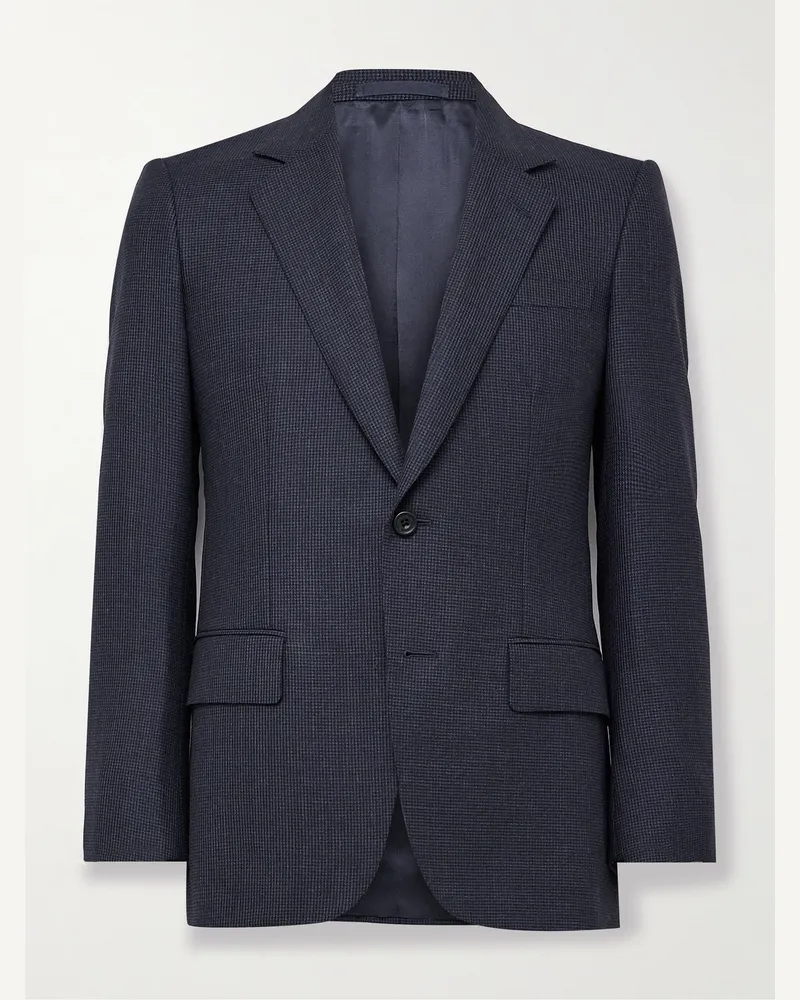 Kingsman Dormeuil schmal geschnittenes Sakko aus Wolle mit feinem Hahnentrittmuster Blau