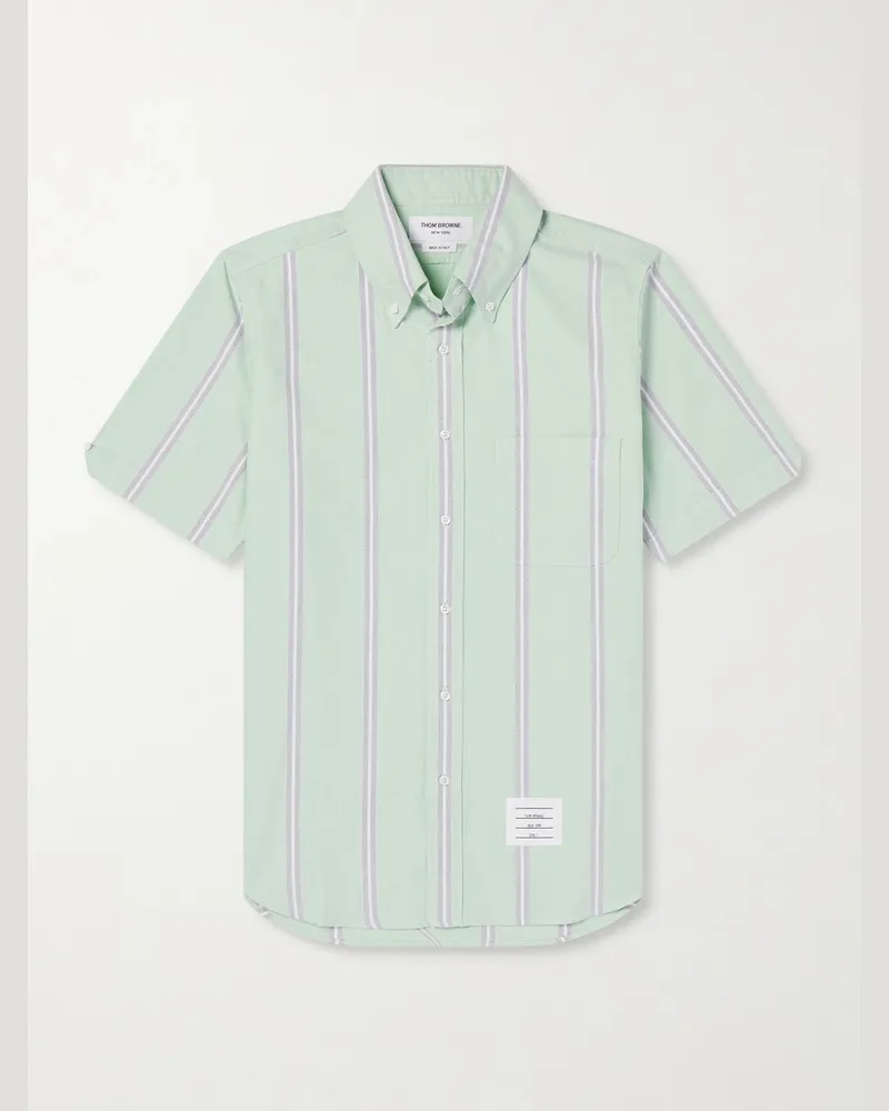 Thom Browne Hemd aus gestreiftem Baumwoll-Oxford mit Button-Down-Kragen Grün