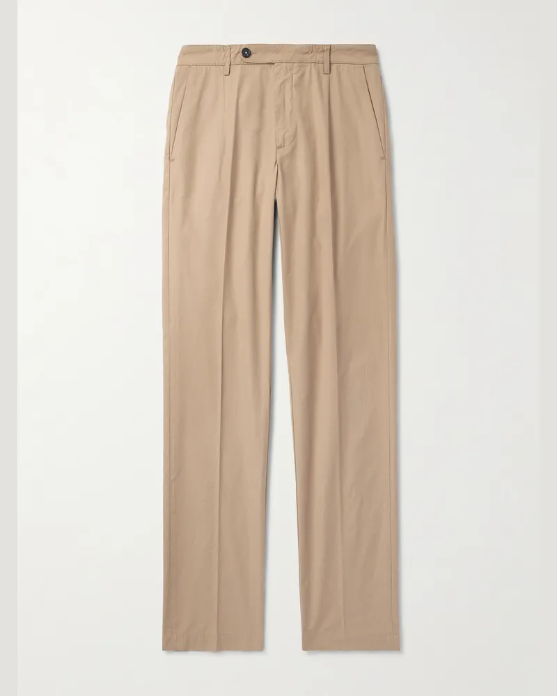 Massimo Alba Slim-Fit Straight-Leg Pleated Cotton Trousers Brown