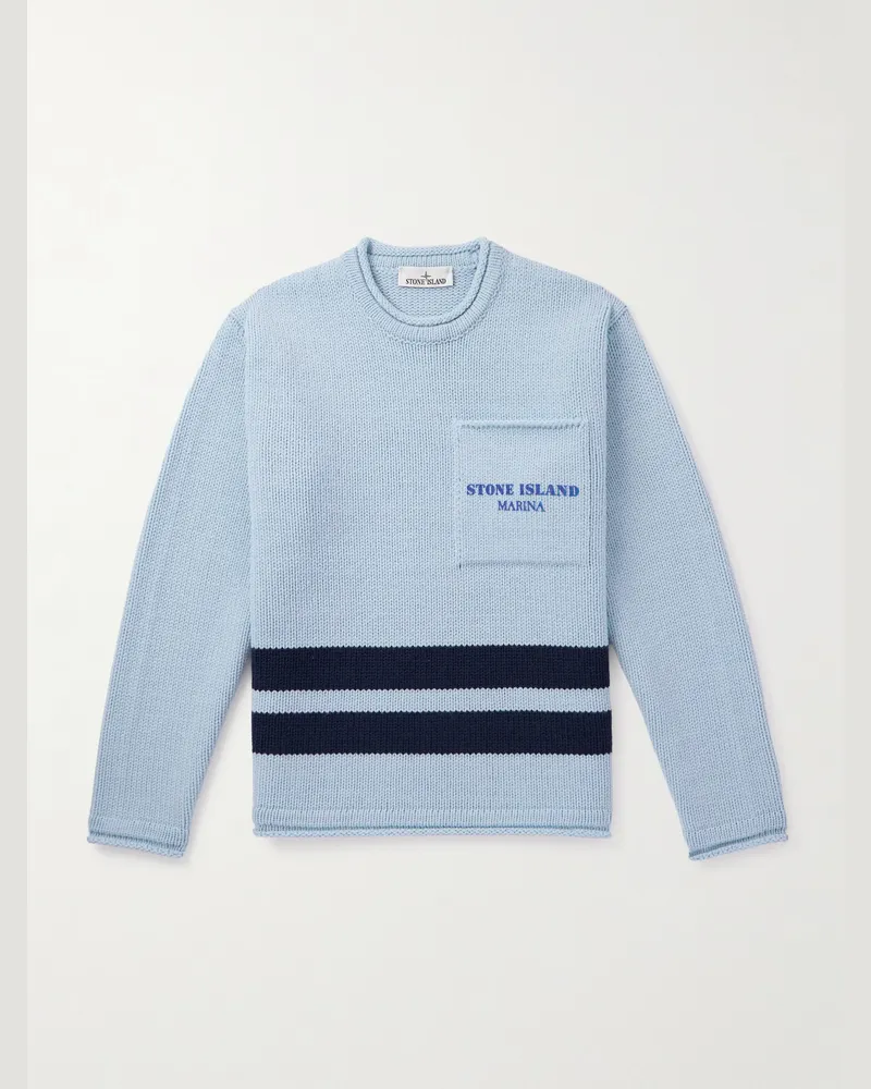 Stone Island Marina Pullover aus Wolle mit Streifen und Logoprint Blau
