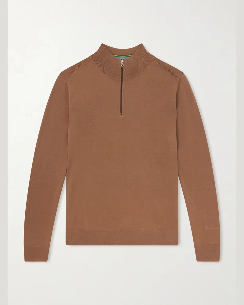 Paul Smith Merino Wool Half-Zip Sweater Brown
