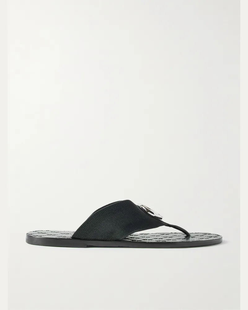 Gucci Riviera Logo-Embellished Leather and Elastic Flip Flops Black