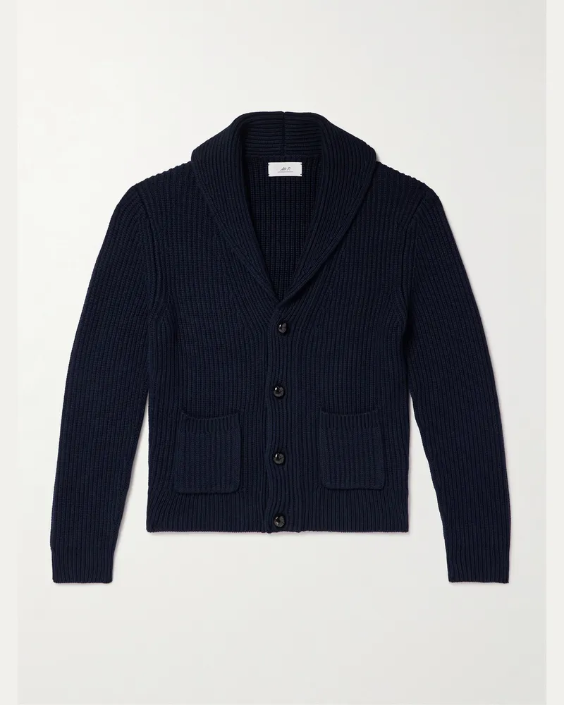 MR P. Shawl-Collar Ribbed Cotton and Cashmere-Blend Cardigan Blue