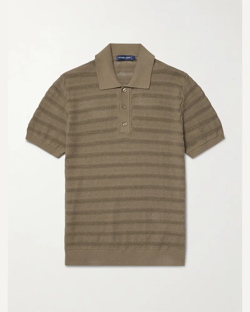 Frescobol Carioca Vidal Open-Knit Cotton Polo Shirt Green
