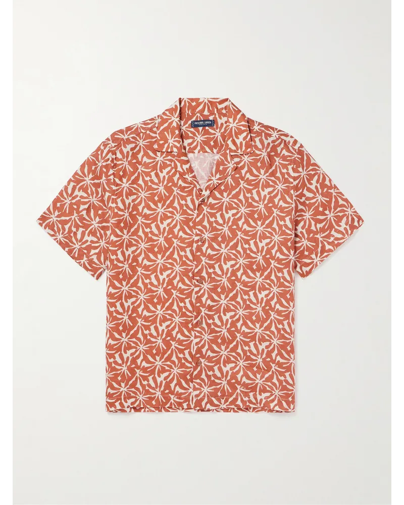 Frescobol Carioca Roberto Hemd aus Leinen mit Blumenprint und Reverskragen Orange