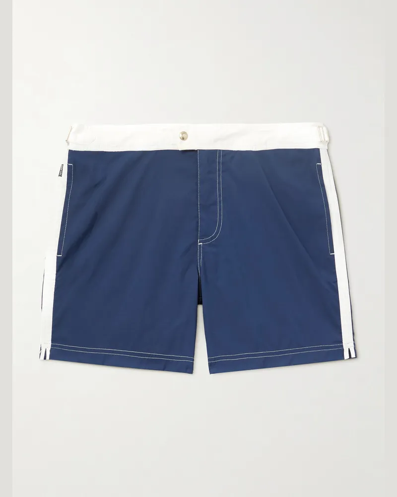 Tom Ford Straight-Leg Mid-Length Striped Swim Shorts Blue
