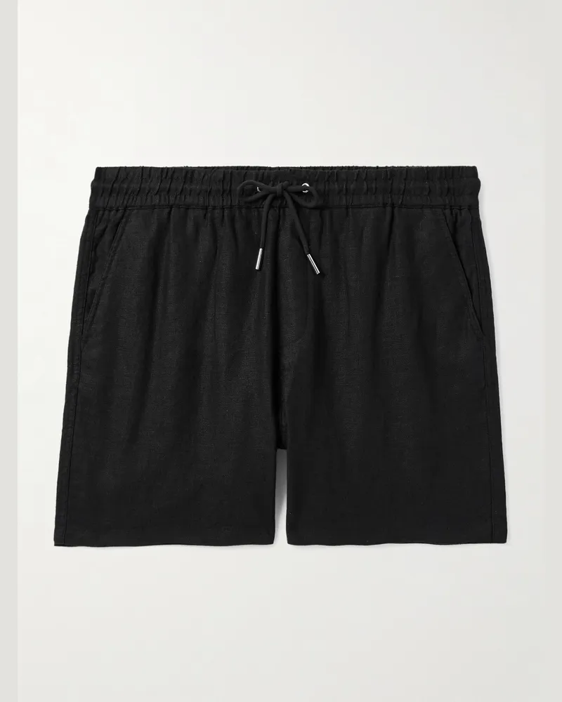 NN 07 Gregor 1454 gerade geschnittene Shorts aus Leinen mit Kordelzugbund Schwarz