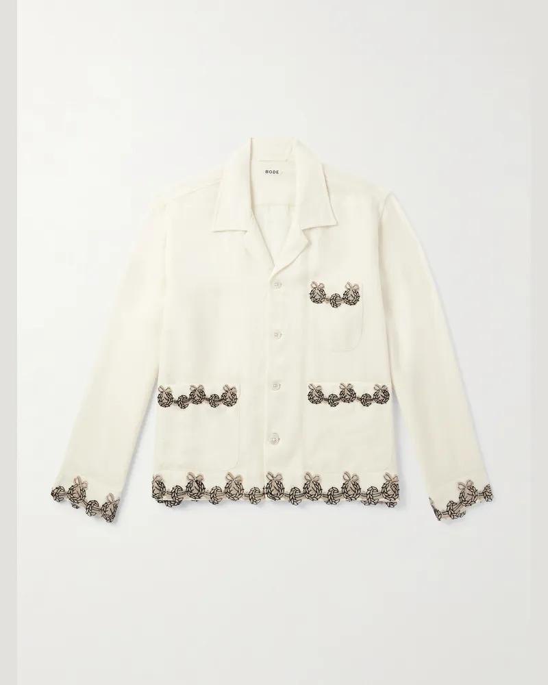 BODE Laurelist Hemdjacke aus Wollflanell mit Logostickerei, Applikationen und Reverskragen Neutral