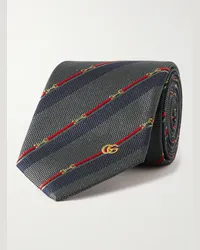 Gucci Gestreifte Krawatte aus Seiden-Jacquard mit Logostickereien, 7 cm Blau