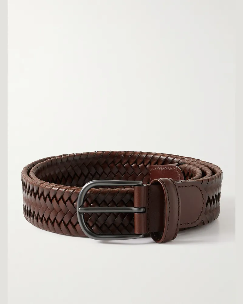 Anderson's 3.5cm Woven Leather Belt Brown