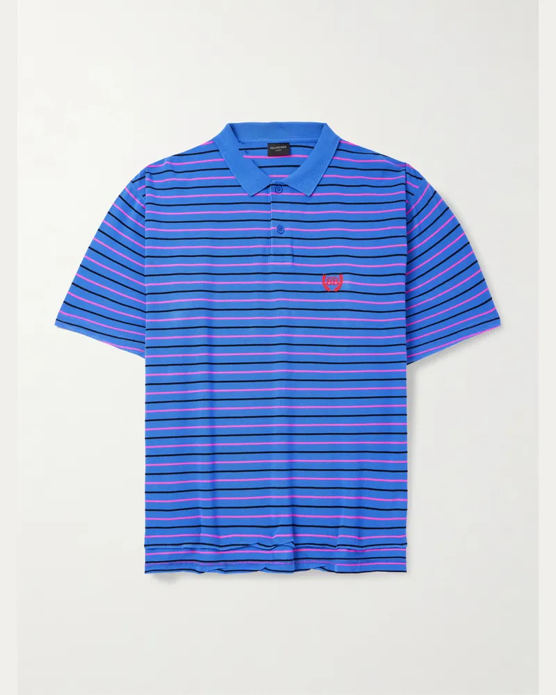 Balenciaga Oversized-Polohemd aus gestreiftem Baumwoll-Piqué Blau