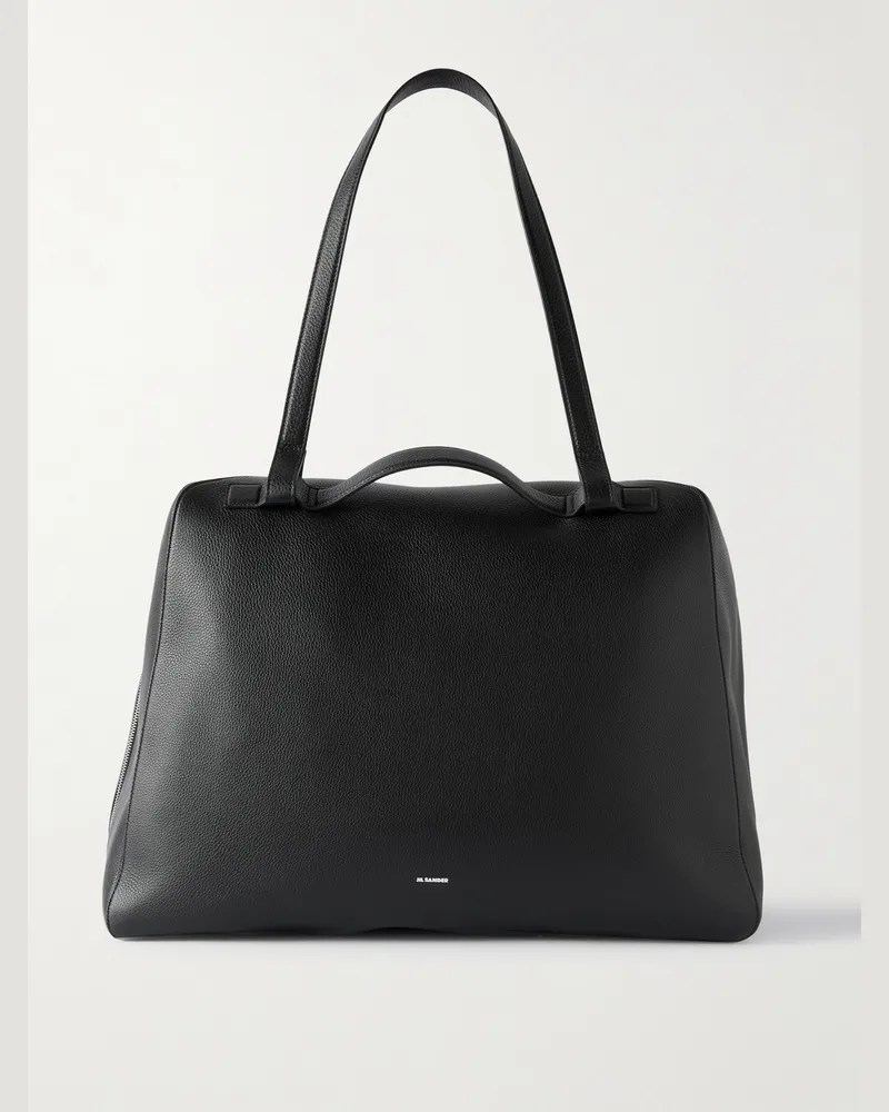 Jil Sander Nelson großer Weekender aus vollnarbigem Leder Schwarz