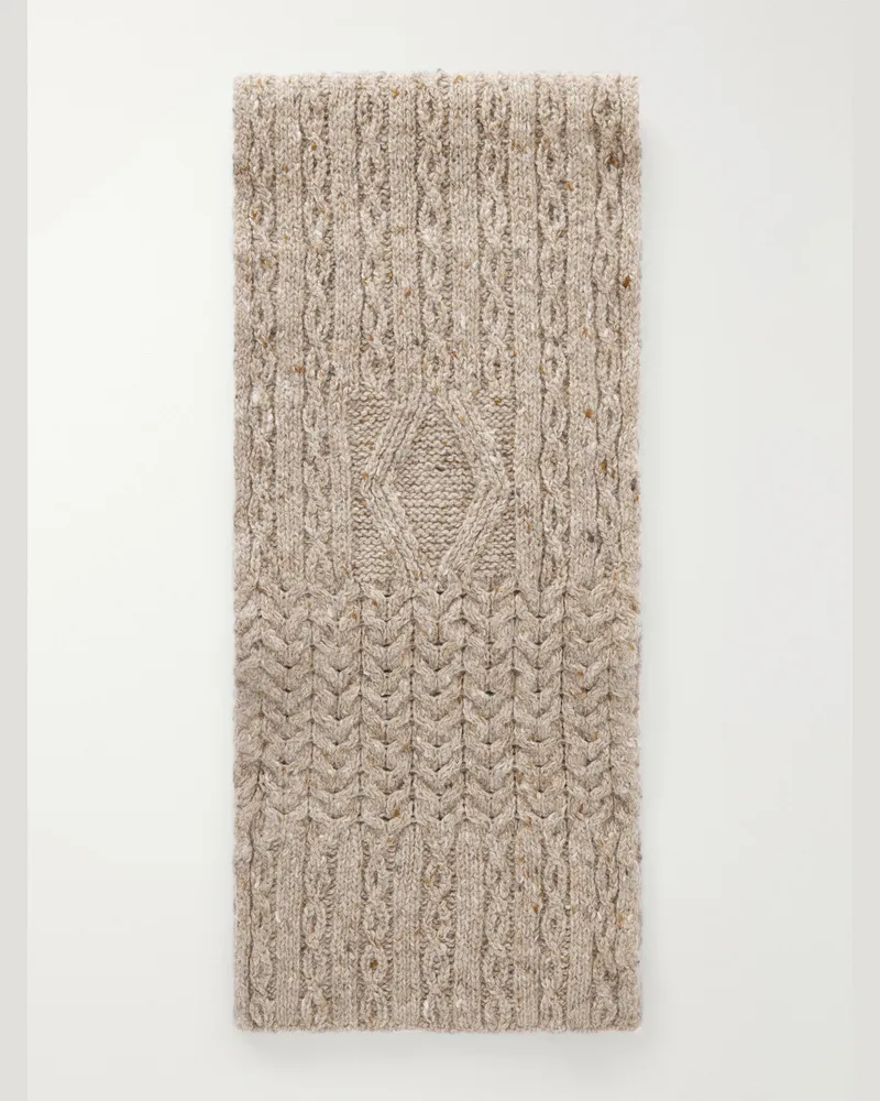 Inis Meáin Cable-Knit Donegal Merino Wool and Cashmere-Blend Scarf Neutrals