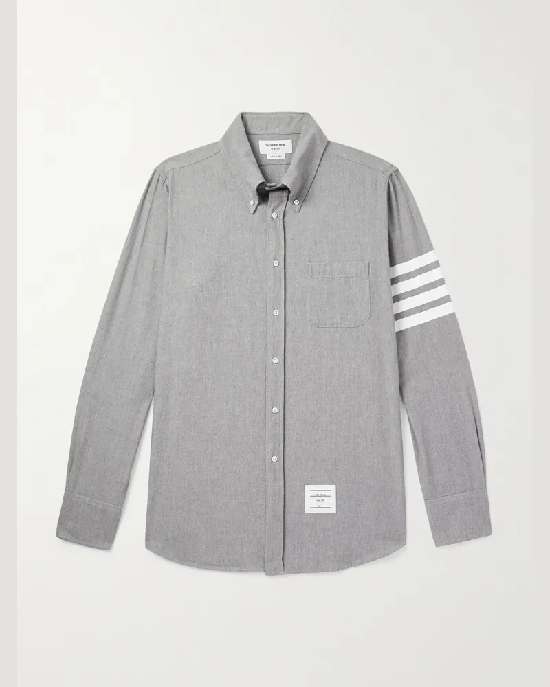 Thom Browne Button-Down Collar Striped Cotton-Chambray Shirt Grau