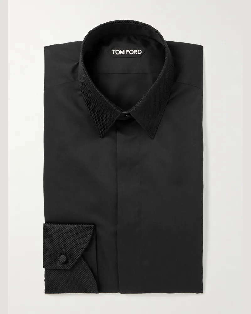 Tom Ford Serge Hemd aus einer Baumwoll-Seidenmischung Schwarz