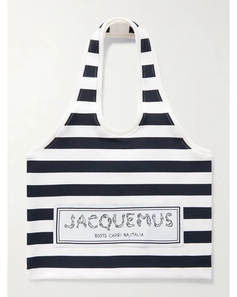 Jacquemus Le Sac Marcel Tote aus gestreiftem Stretch-Strick mit Logoapplikation Blau