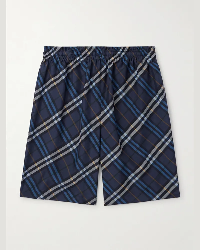 Burberry Gerade geschnittene Shorts aus kariertem Maulbeerseidensatin Blau