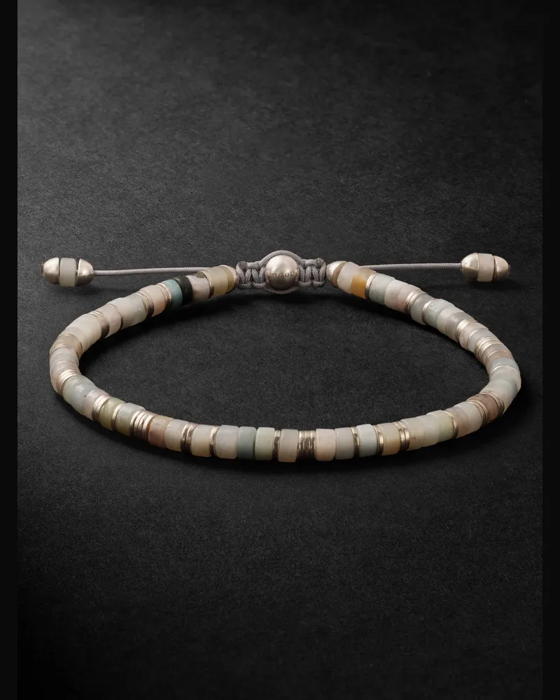 MAOR Tucson Sterling Silver, Amazonite and Cord Beaded Bracelet White