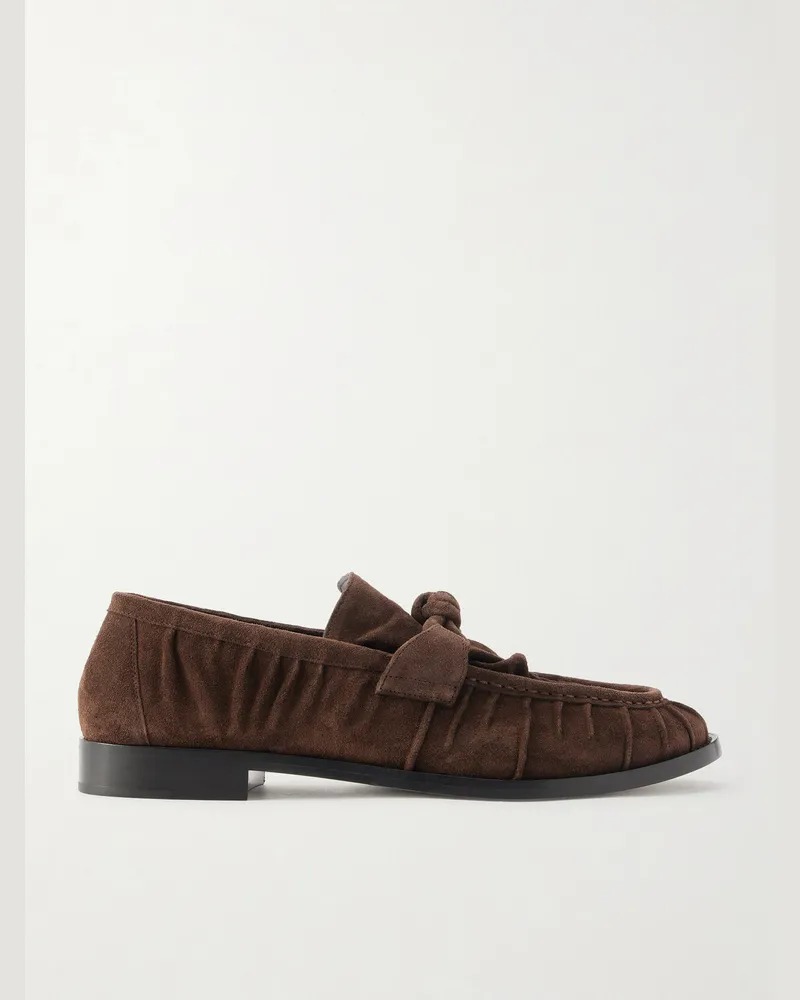 Bottega Veneta Astaire Knotted Gathered Suede Loafers Brown