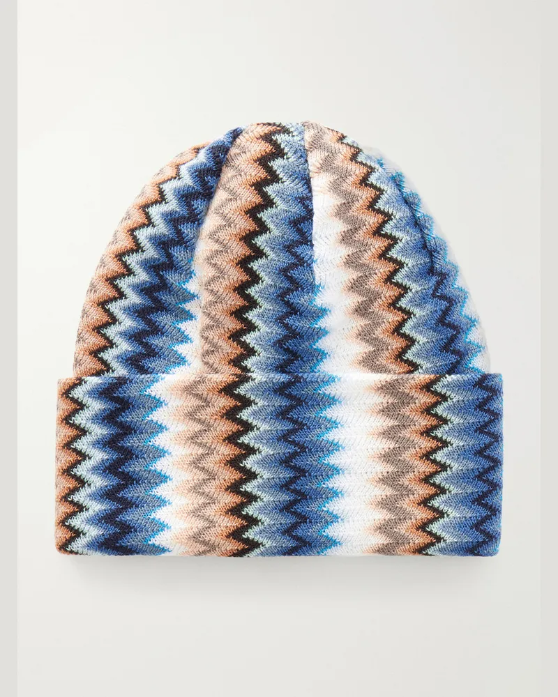 Missoni Striped Crochet-Knit Wool-Blend Beanie Blue