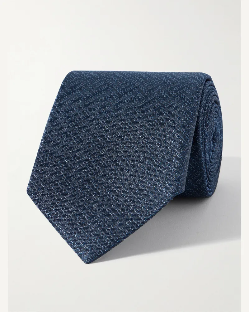 Gucci Krawatte aus Seiden-Jacquard mit Logomuster, 7 cm Blau