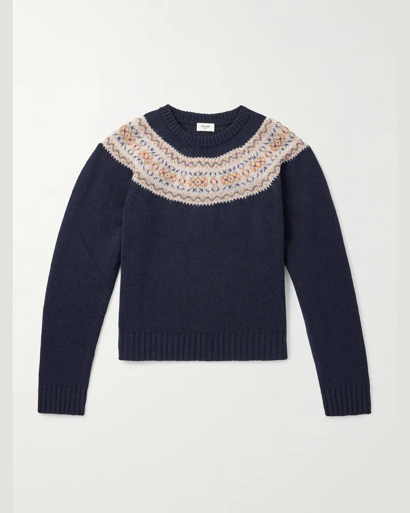 Celine Schmal geschnittener Pullover aus Wolle mit Fair-Isle-Muster Blau