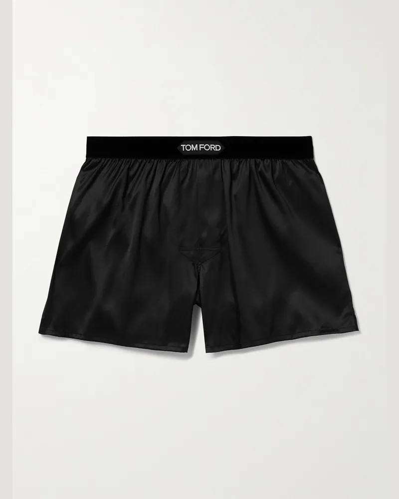 Tom Ford Boxershorts aus Stretch-Seidensatin mit Samtbesatz Schwarz