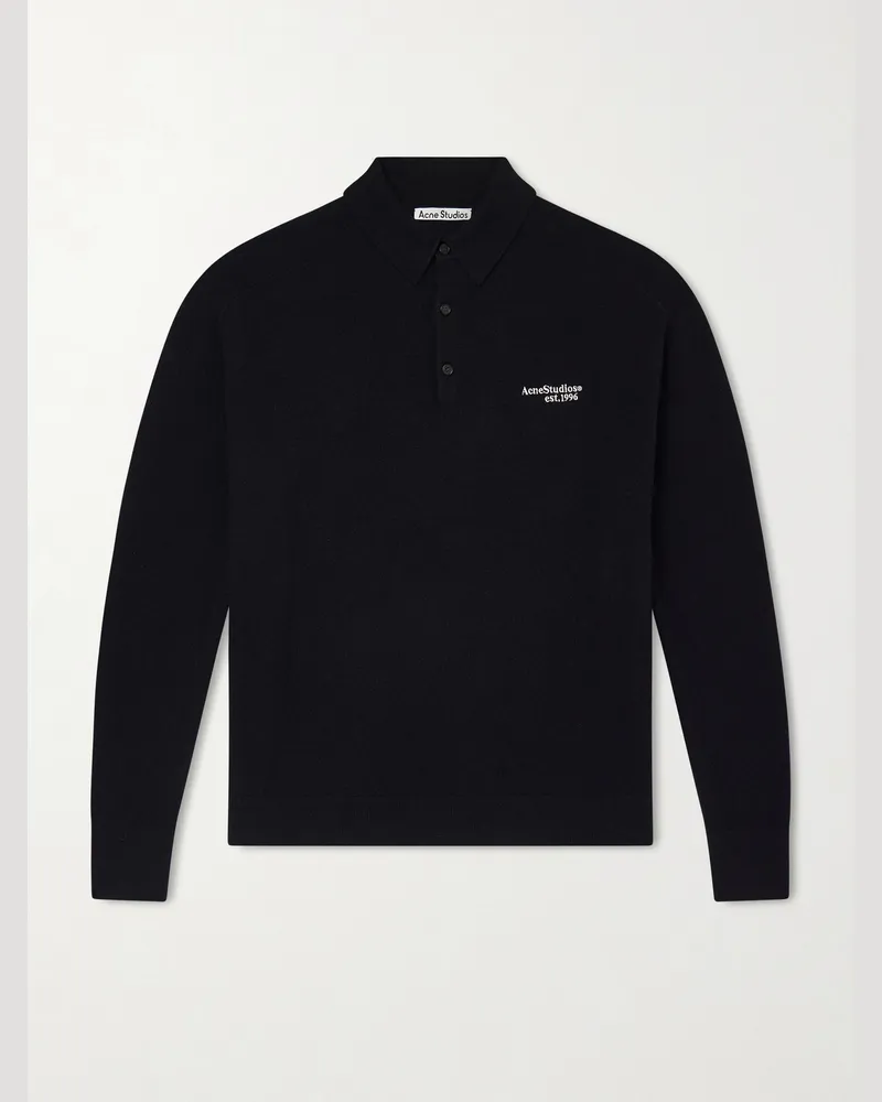Acne Studios Oversized Logo-Embroidered Wool and Yak-Blend Polo Sweater Black