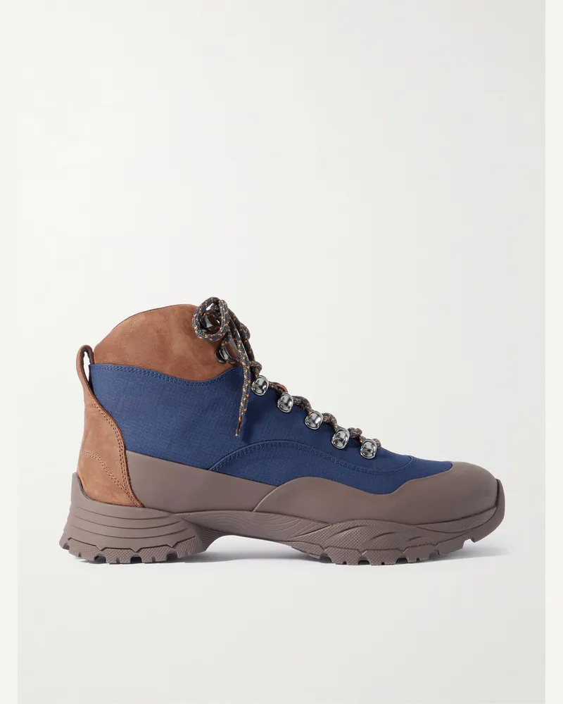 Brunello Cucinelli Rubber and Suede-Trimmed Ripstop Lace-Up Boots Blue