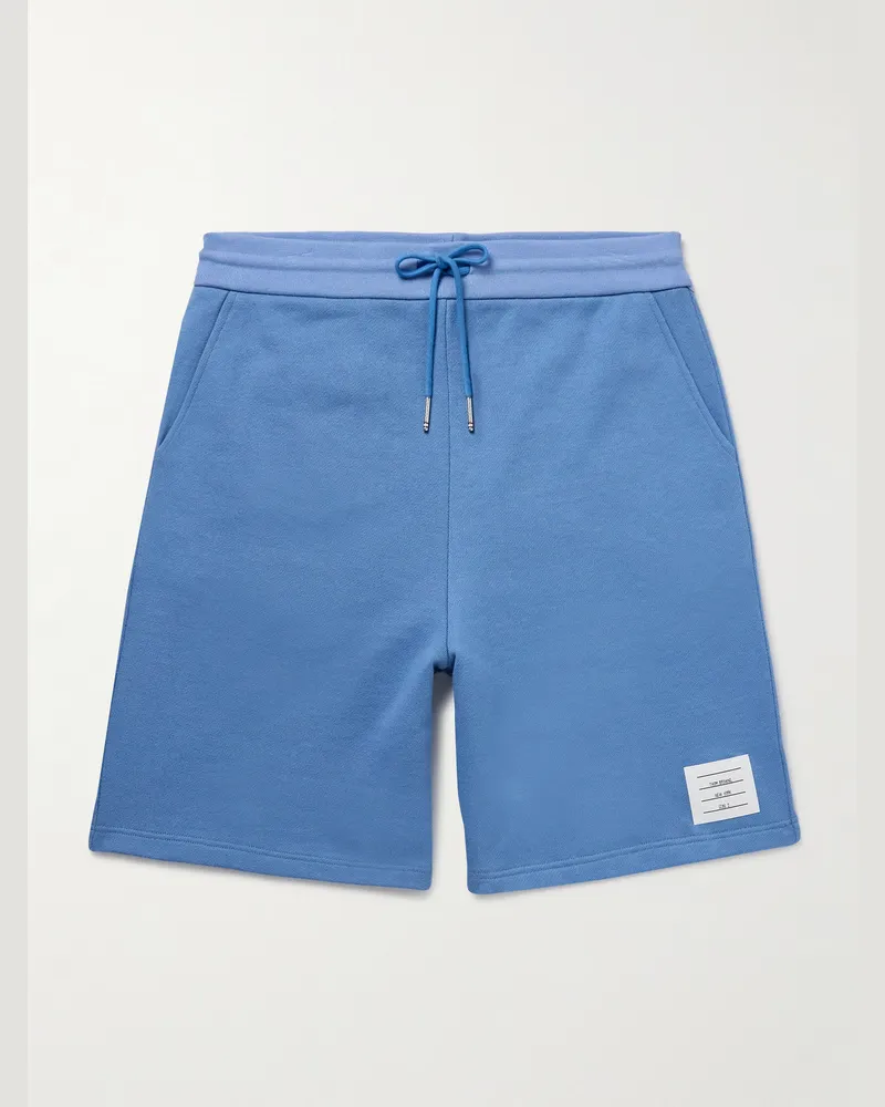 Thom Browne Gerade geschnittene Shorts aus Baumwoll-Jersey mit Kordelzugbund und Logoapplikation Blau