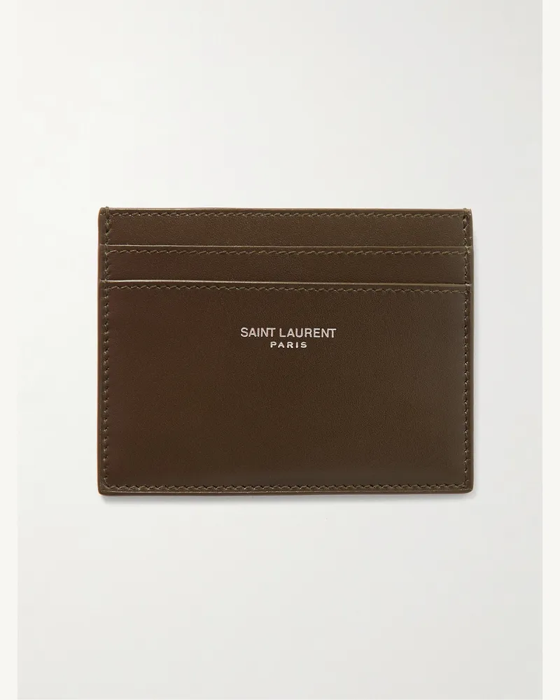 Saint Laurent Kartenetui aus Leder mit Logoprint Grün