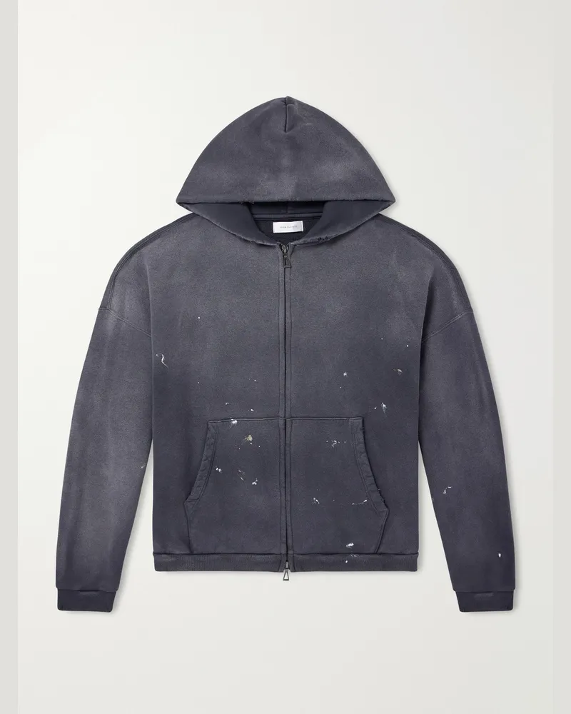 John Elliott + Co Odean Frances Paint-Splattered Distressed Cotton-Jersey Zip-Up Hoodie Gray