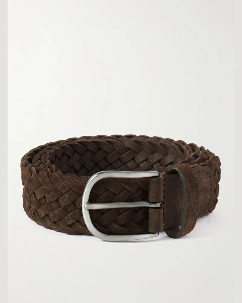 Anderson's 3.5cm Woven Suede Belt Brown
