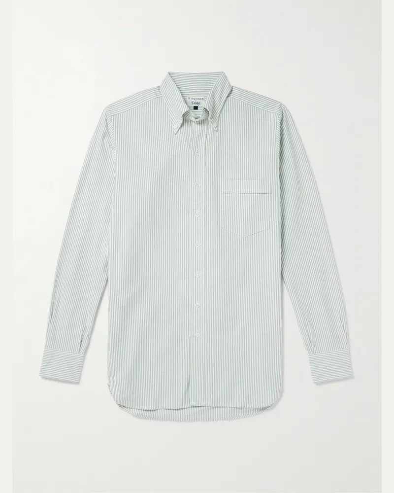 Kingsman Hemd aus gestreiftem Baumwoll-Oxford mit Button-Down-Kragen Grün