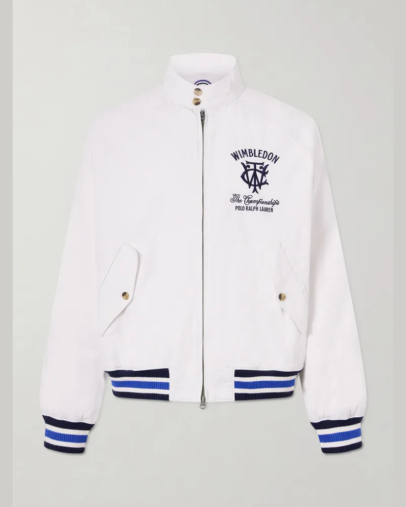 Ralph Lauren Wimbledon Logo-Embroidered Striped Cotton Blouson Jacket White