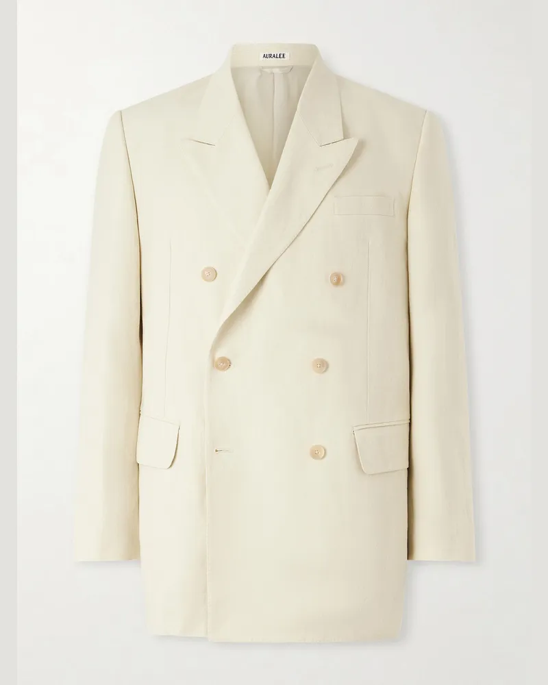 AURALEE Double-Breasted Wool, Cotton And Linen-Blend Oxford Blazer Neutrals
