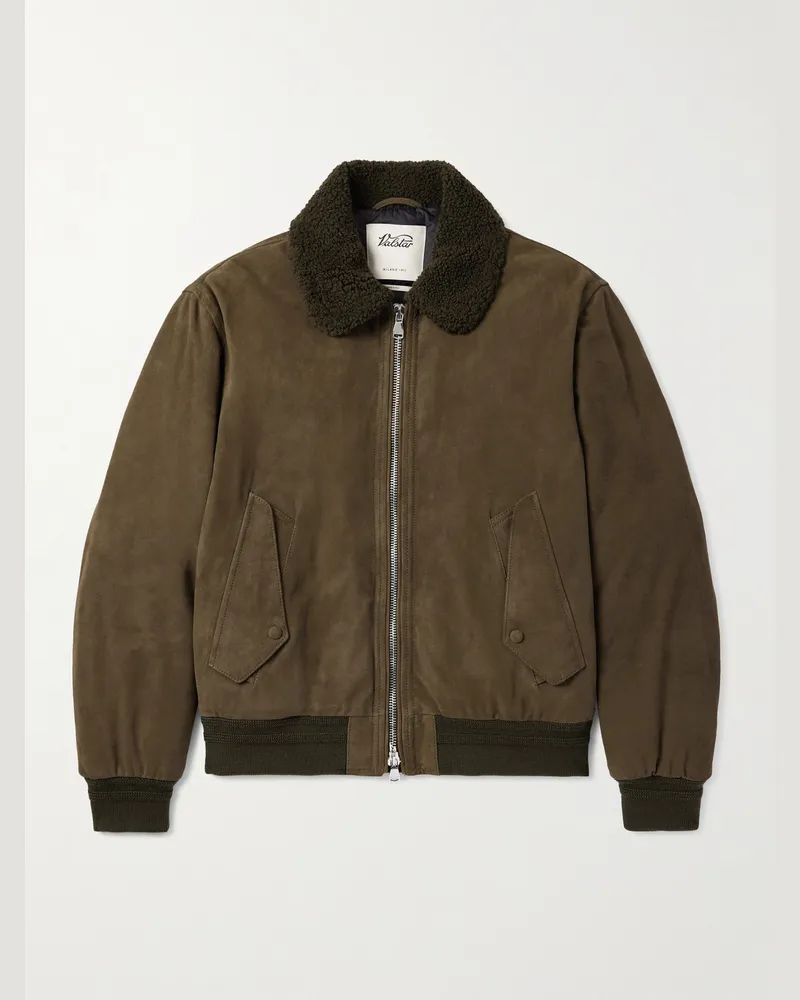 Valstar Cudden Fliegerjacke aus Veloursleder mit Shearling-Besatz und Daunenfüllung Grün