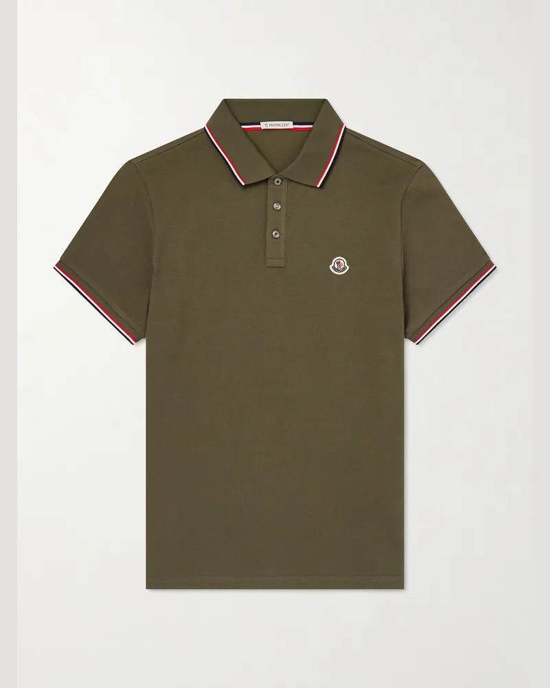 Moncler Logo-Appliquéd Cotton-Piqué Polo Shirt Green