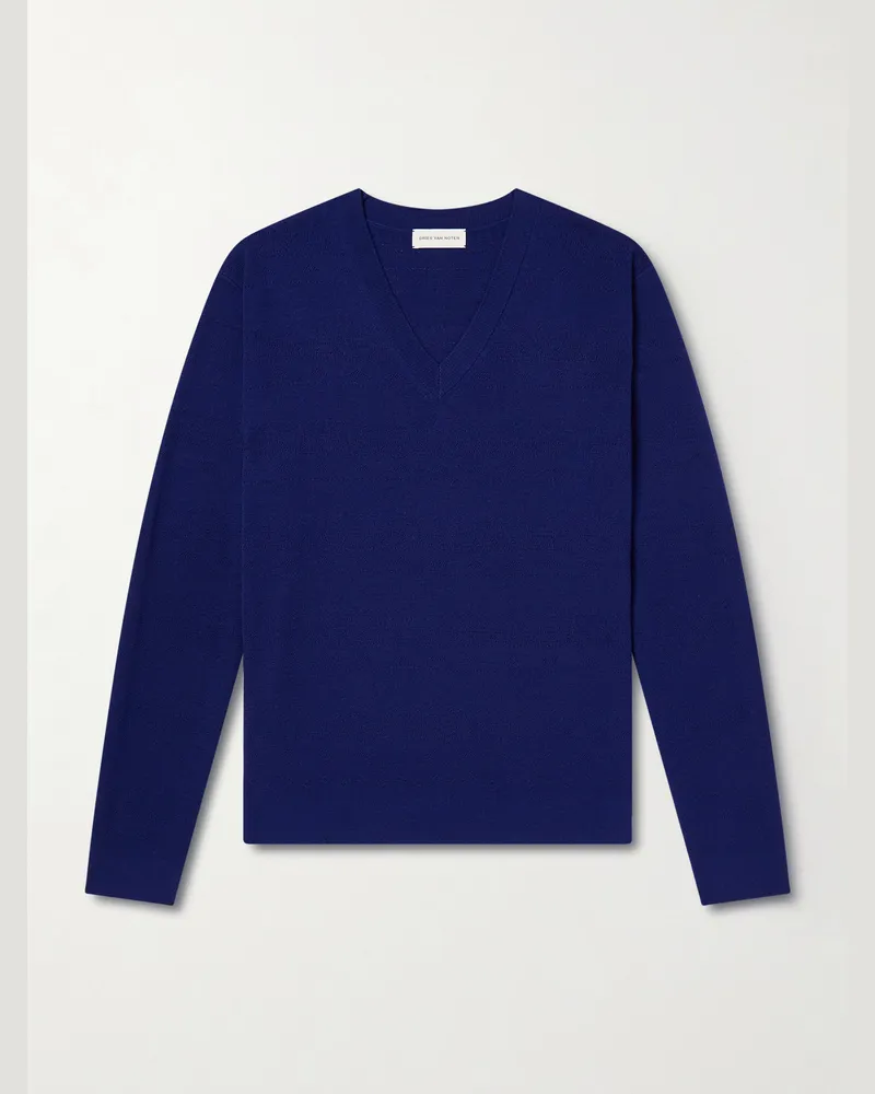 Dries van Noten Pullover aus Merinowolle Blau