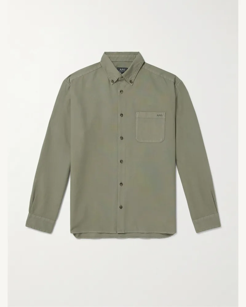 A.P.C. Mateo Hemd aus Baumwoll-Twill mit Button-Down-Kragen und Logostickerei Grün