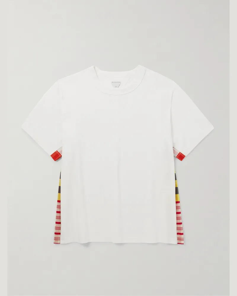 Bottega Veneta T-Shirt aus Jersey aus einer Baumwoll-Seidenmischung mit kariertem Einsatz Neutral