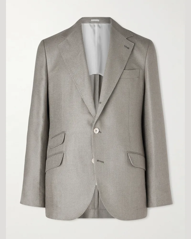 Brunello Cucinelli Silk, Linen and Wool-Blend Blazer Gray