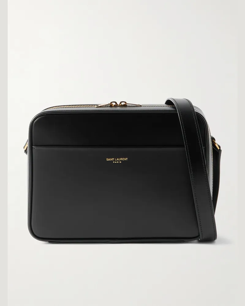 Saint Laurent Logo-Print Leather Messenger Bag Black
