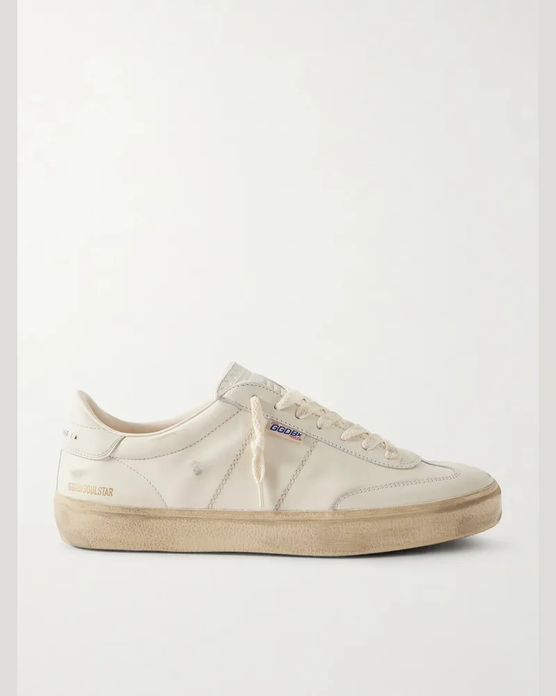 Golden Goose Soul-Star Distressed Leather Sneakers White