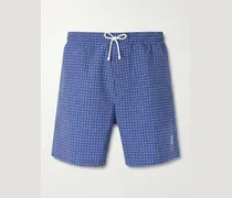 Straight-Leg Mid-Length Logo-Embroidered Printed Swim Shorts