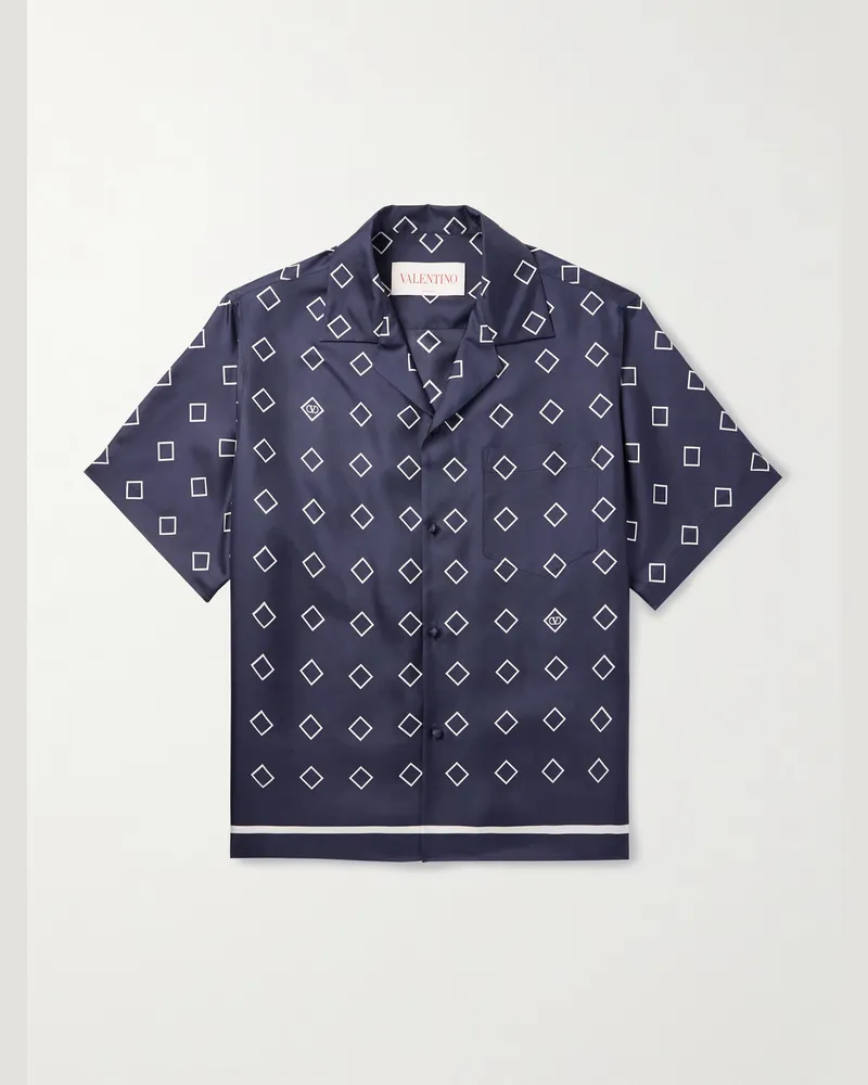 Valentino Garavani Hemd aus bedrucktem Seiden-Twill mit Reverskragen Blau