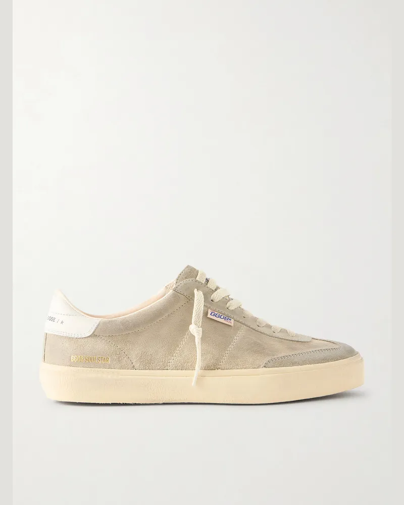 Golden Goose Soul Star Leather-Trimmed Suede Sneakers Neutrals