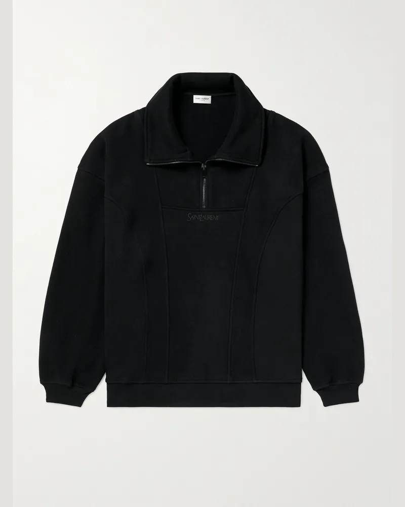 Saint Laurent Sweatshirt aus Baumwoll-Jersey mit Logostickerei und kurzem Reißverschluss Schwarz