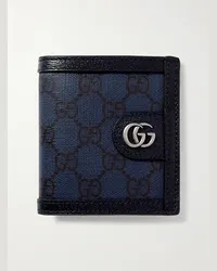 Gucci Ophidia aufklappbares Portemonnaie aus Leder und beschichtetem Canvas mit Logomuster Blau