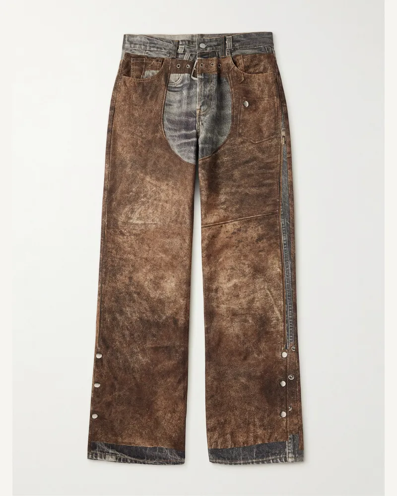 Acne Studios Gerade geschnittene Hose aus Biobaumwoll-Canvas mit Trompe-l’œil-Effekt Braun